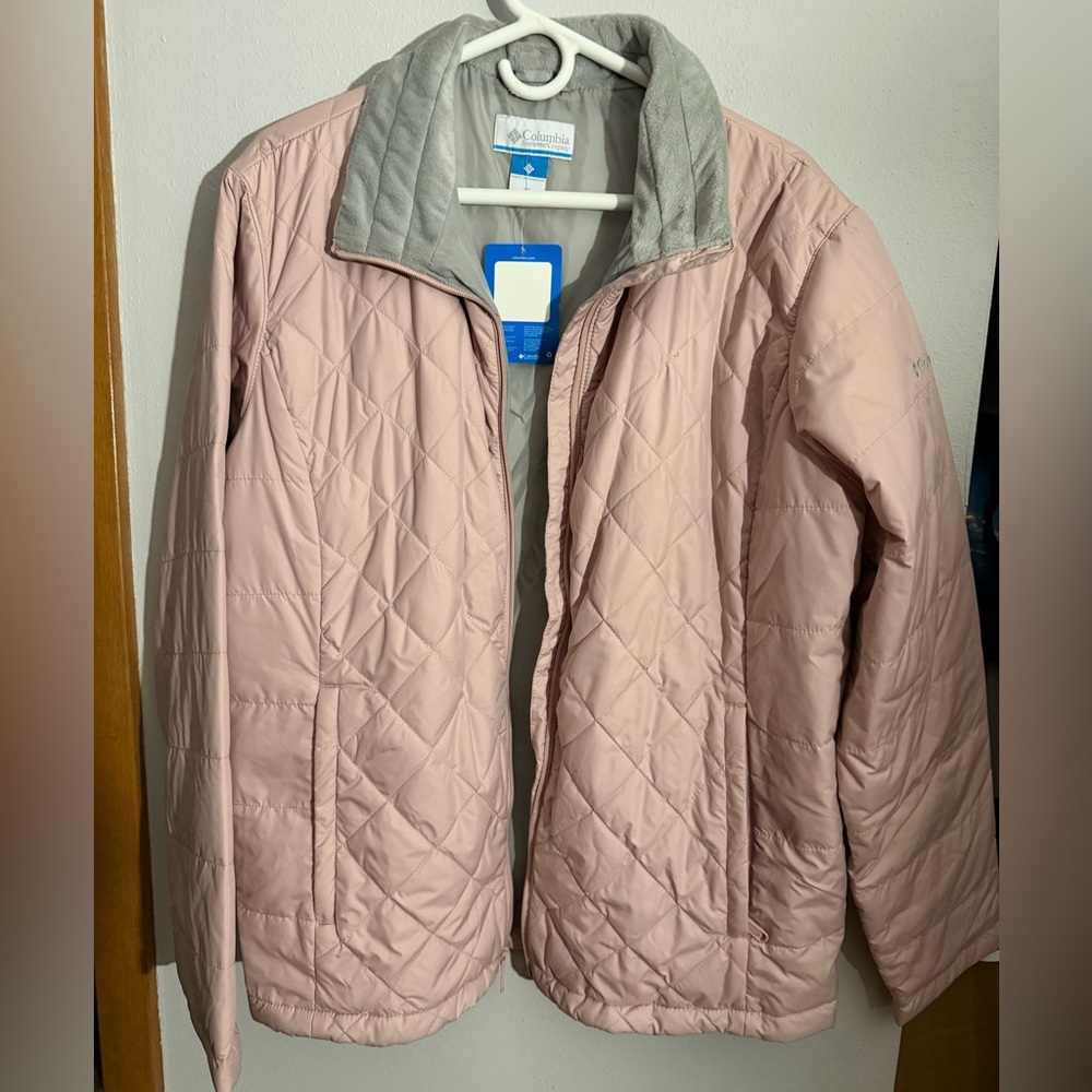 Columbia Light Pink Quilted Puffer with Gray Collar
